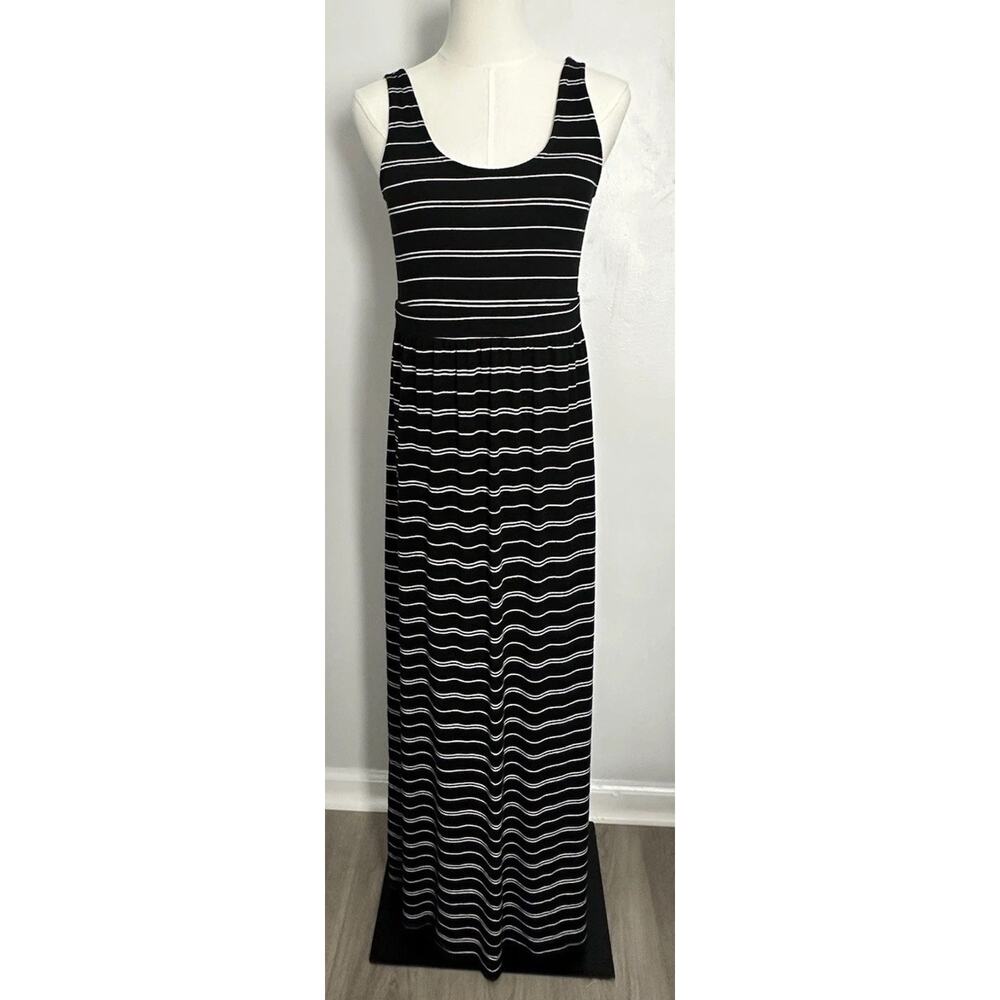 Athleta Black Striped Maxi Athleisure Travel Dress Size Small